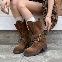 Vintage British leather Martin boots children 2025 new western cowboy boots medium high heel knight boots leather boots 35 ruda