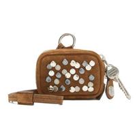 Acne Studios Camero Clip Silver Embossed Logo Round Brand Buckle Calfskin Headphone Case Men accessories Brown CG0318-295 Basic Set (Bag+Dust Bag)