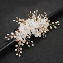 Fashion Gold Silver Color Women Hair Pins White Silk Flower Handmade Wedding Headbands Pearl Crystal Hair Ornaments Gift auksas