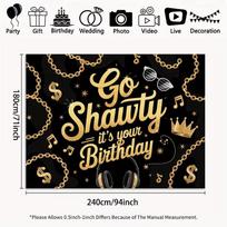 2D Black Gold Hip Hop Birthday Backdrop Go Shawty It's Your Birthday Party Decoration Banner 47.2x31.5inch/120*80cm