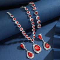 Bracelet Tassels Earrings Water Drop Crystal Necklace Brida Rhinestone Jewelry Set  Women mėlyna