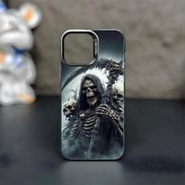 Death Grim Reaper Skull Phone Case For iPhone17,16,15,14,13,12,11 Pro Max Blcak Colorful Silver Plated Inside Cover iPhone16se4