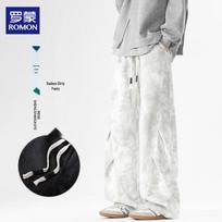 ROMON Men's Tie-Dye Distressed Straight Wide-Leg Sweatpants L pilka