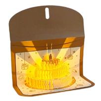Musical and Light 3D Pop-Up Greeting Card Foldable Creative Birthday Red Envelope Best Wishes Thickened Red Pocket no Musical and Light&5x5x5cm