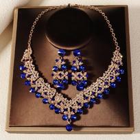 Water Drop Rhinestone Bride Jewelry Sets Crystal Wedding Jewelry Sets Bridal Necklace Set  Party mėlyna