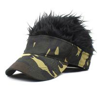 Hair Wig Golf Baseball Cap Fake Short Hair Sportss Hat Outdoor Use Army Green Camouflage With Printed Pattern Sun Protection Sunhat Men Synthetic