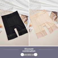 2 Pairs Plus Size Ladies Summer Lace Anti Slip Ice Silk Traceless High Waisted Safety Leggings L juoda/kūno spalva