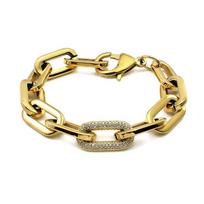 Stainless Steel Link Chain Bracelets for Women Men Crystal Link Wristband Exaggerated Gold Color Thick Big Bracelets Bangles
