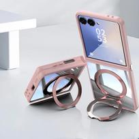 360° Ring Holder Phone Case for Samsung Galaxy Z Flip 7 FE 6 5 Flip7 Flip6 Flip5 5G Kickstand TPU+PC Clear Magnetic Cover Galaxy Z Flip7 rožinė