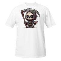 Chibi Grim Reaper T-Shirt | Cute Skeleton with Scythe | Gothic Death Cartoon Tee S įvairiaspalvis