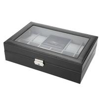 Secure Leather Watch Box Glass Window Key Lock Jewelry Box 8 Slots Gray Flannel Watch Case Personal Use juoda