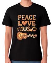 Peace Love Music Guitar T-Shirt Retro Hippie Musician Top Festival Graphic Tee S įvairiaspalvis