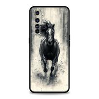 Black White Horses Galloping Case For Realme 12 11 10 9 8 5G 7 6 GT5 GT3 GT2 Pro Plus C21 C11 C25 C35 GT Neo 2 3 3T 5 Cover For Realme 6 Pro