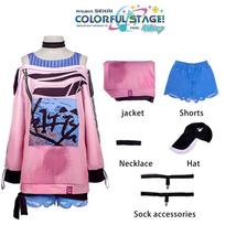 Project Sekai Colorful Stage Akiyama Mizuki Cosplay Costume, Pink Hoodie & Shorts Outfit for Anime Fans & Halloween S