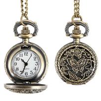 Fashion Women Quartz Pocket Watch Alloy Hollow Out  Butterflies Vintage Sweater Chain Necklace Pendant Clock Gifts ruda