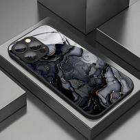 Case For iPhone 17 Pro Max 16 15 14 13 12 11 7 8 Plus 17Air 16E XR XS X Black Marble Gradient Pattern Tempered Glass Phone Cover iPhone Air