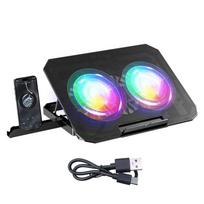 RGB Two Fans Notebook Riser Colored Lights Laptop Stand Holder Foldable Laptop Table  Computer juoda
