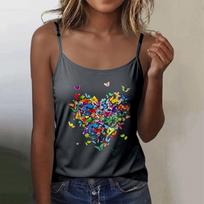 Women Sleeveless Tank Top Slim Fit Stretchy Basic Round Neck Camisole Casual Summer Shirt with Butterfly Heart Print L