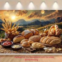 2D Rustic Bread & Wheat Backdrop, Sunset Mountain Field Photography Background for Food Theme 47.2x31.5inch/120*80cm