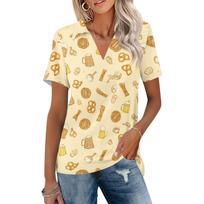 Women Casual V Neck Short Sleeve Oktoberfest Print Polo Shirt Lightweight Soft Fabric Relaxed Fit Summer Top XL šafranas