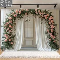 2D Elegant Pink Flower Curtain Backdrop for Birthday & Event Decoration 47.2x31.5inch/120*80cm