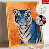 DIY Pearl Embroidery Diamond Painting Kit Majestic Blue Tiger Sparkling Beads Art Craft Handmade Decoration Gift for Home Use 30x40cm