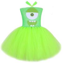 Green Big Eyed Monster Tutu Dress for Girls Mike Wazowski Halloween Costumes for Kids Baby Mr. Q Cartoon Outfit Birthday Clothes 12 Months