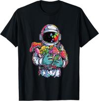EDM DJ Festival Outfit Men & Women Trippy Astronaut Art EDM Mushroom Psychedelic Rave T-Shirt, Small, Black S įvairiaspalvis