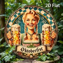 Hisun Tin Sign Vintage Oktoberfest Beer Girl Retro Metal Tin Painting Rustic Distressed Bavarian Festival Round Wall Art Decor Classic German 20x20cm