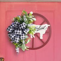 Wooden Wagon Wheel Wreath, Flower Artificial Winter Decorative Wreath for Festival,