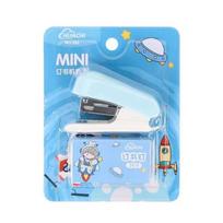 Cartoon Design Mini Stapler Macaron Color Convenient Student Stapler Small Size with Staples Bookbinding Machine mėlyna