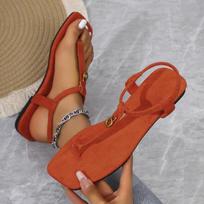 Women’s Thong Flat Sandals Metallic Buckle Open-Toe Roman Beach Shoes 36 raudona
