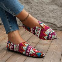 Europos Amerikietiško Retro Bohemiško Stiliaus Moteriški Batai 2024 Naujas Etninis Stilius Paprasti Laisvalaikio Plokštus Padą Vienspalviai Batai Zapatillas Mujer 35 raudona