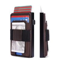 RFID Anti-theft Automatic Pop-up Leather Card Holder with Magnetic Separation