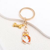 Enamel Keychains Lovely Corgi Dog Pendants Pet Gold Bone Key Rings For Women Friends Good Gift Handbag Handmade  Jewelry