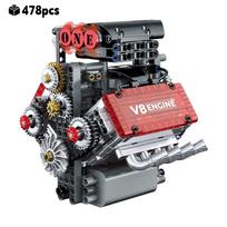 478 vnt. Kūrybiškas V8 variklio modelis Statybinių kaladėlių rinkinys su elektriniu varikliu DIY surinkimo kaladėlės Žaislas Darbalaukio dekoras Dovana vaikams 478pcs