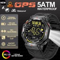 2026 Outdoor Sport Smart Watch GPS Built-in Dual-band GNSS Compass Waterproof Military AI Assistant Sport Smartwatch Men Woman Black Silicone