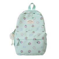 Strawberry Print Student School Bag Women's Large Capacity Backpack žalia