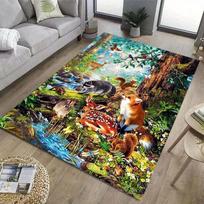 Miško gyvūnų tema Poliesterio kilimėlis, Minkštas skalbiamas plotinis kilimas svetainei, laukui, terasai, virtuvei, miegamajam, žaidimų kambariui, an 80x120cm gray