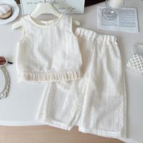 Girls' Summer Knit Vest & Wide-Leg Pants Two-Piece Set - Korean Style Fashion 120 cm