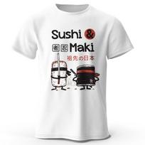 Kawaii Sushi Harajuku Printed 100% Cotton T-Shirt, Soft & Breathable Round Neck Short Sleeve Tee, Unisex Cute Style S įvairiaspalvis