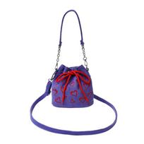 Large Capacity Drawstring Crossbody Bag Pleated Design Hearts Embroidery Handbag  Daily Use violetinė