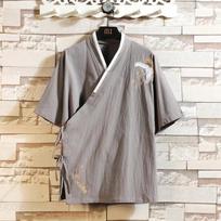 Spring New Chinese Style Kung Fu Tops Men Diagonal Front Closure Hanfu Blouse Harajuku Cardigan Male Traditional Chinese Clothes 2XL pilka