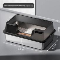 Rustproof Stainless Steel Cat Litter Box with Lid & Scoop for Big Cat XL Metal Litter Pan High Wall Sides Non-Sticky Enclosed