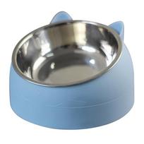 Stainless Cat Bowls Non-slip Base Pets Puppy Cats Food Drink Water Feeder Neck Protection Dish Pet Bowl 200ml 15 Degrees Tilted (blue,100ML) mėlyna