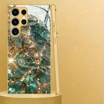 Luxurious gold-green Texture pattern Glass Phone Case  For Samsung Galaxy S 26 25 24 23 22 21 Plus Ultra SE TPU Hard shell For iGalaxy S25FE