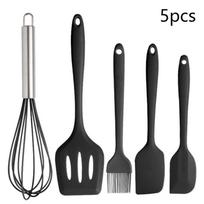 5Pcs Silicone Kitchen Cooking Utensils Set Non-Stick Flexible Kitchen Tools With Cake Spatula Whisk Oil Brush And Cooking Shovel juoda