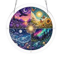 Acrylic Suncatcher Window Decoration 2D Layered Stained Glass Style Hanging Ornament with Chain for Indoor Outdoor Display One Size