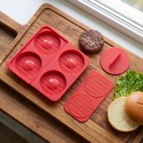 3 Piece Foldable Silicone Burger Patty Mold Set with Plastic Divider and Press for Uniform Meat Patties Cooking Tool One Size raudona