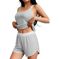 Women's Sleeveless Knit Tank Top and Shorts Set Soft Stretchy Fabric Casual Lounge Wear Summer Outfit M